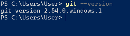 PowerShell에서 git --version 명령어를 실행해 git version 2.54.0.windows.1 출력 결과를 확인하는 화면