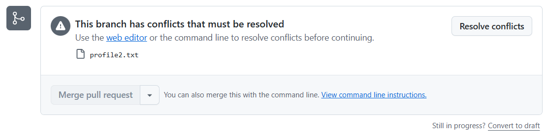 GitHub - Pull requests - Resolve conflicts