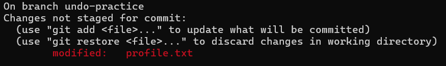 git restore --staged profile.txt 실행 후 git status 결과