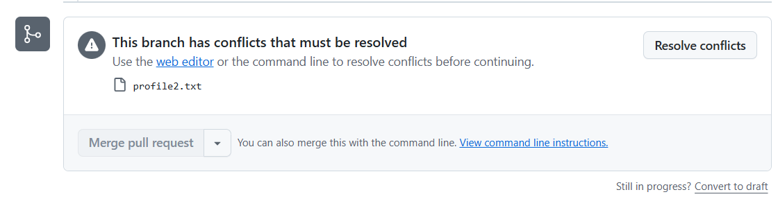GitHub - Pull requests - Resolve conflicts
